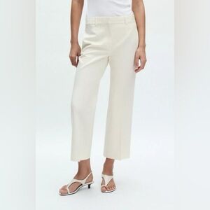 ZARA WOOL BLEND HIGH RISE CROPPED WIDE LEG PANTS ZW COLLECTION Oyster White L